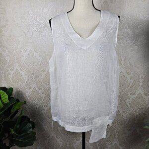 La. Fixsun USA Size Medium Cream 100% Linen Sleeveless Tunic Top Bottom Pocket